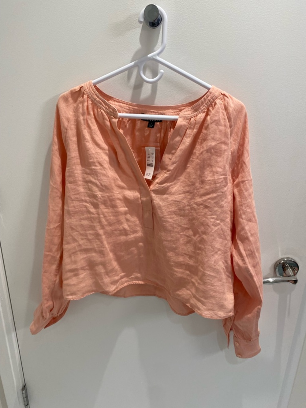 J.Crew linen popover peach top. Size S, NWT, never worn.